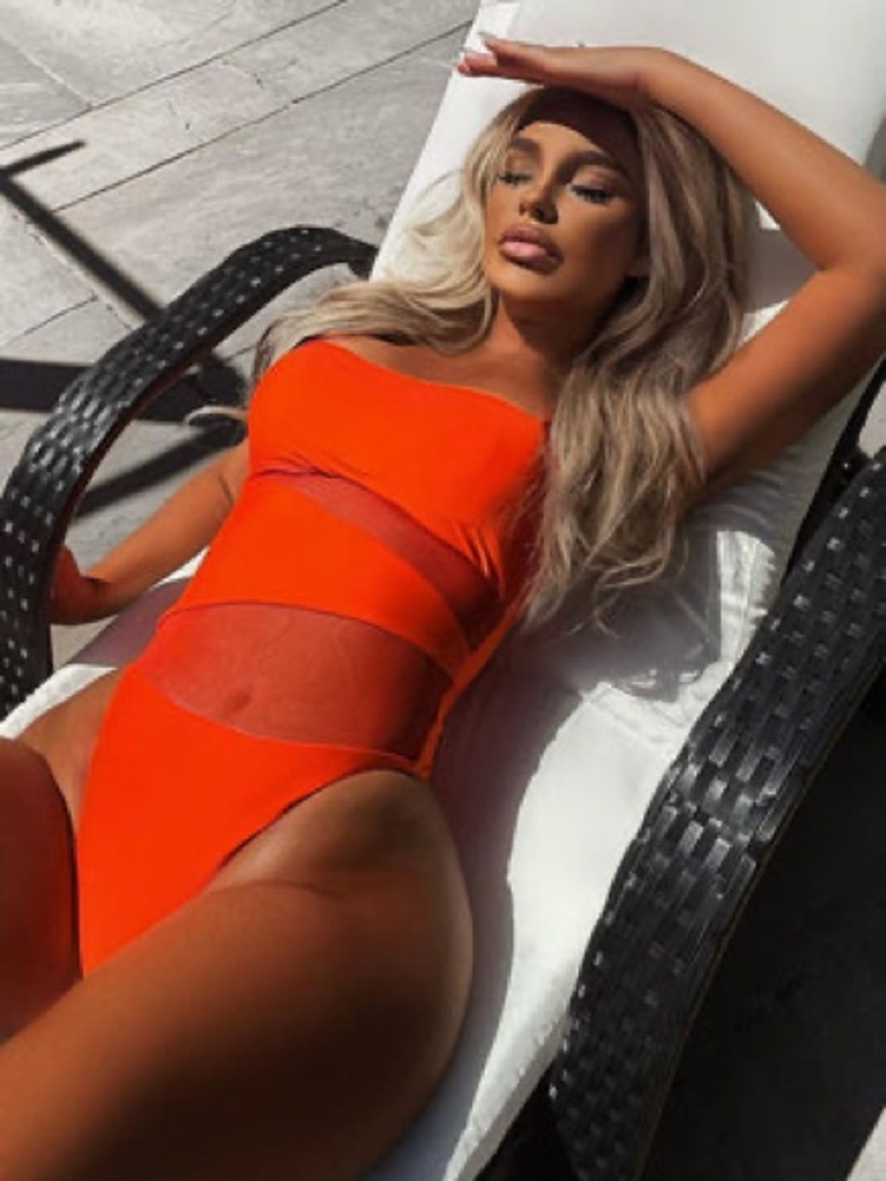 SHEIN Bright Orange One-Shoulder Mesh Panel One-Piece Swimsuit